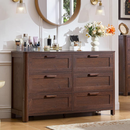 Farmhouse 6 Drawer Dresser for Bedroom, Walnut
