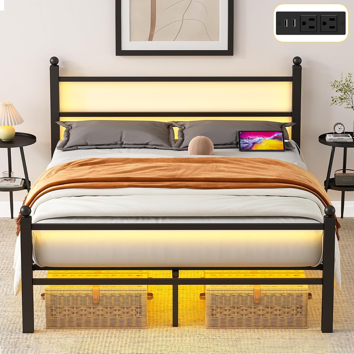 Full Size Bed Frame with Headboard and Footboard