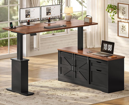 Farmhouse L Shaped Executive Standing Desk with Storage Drawers