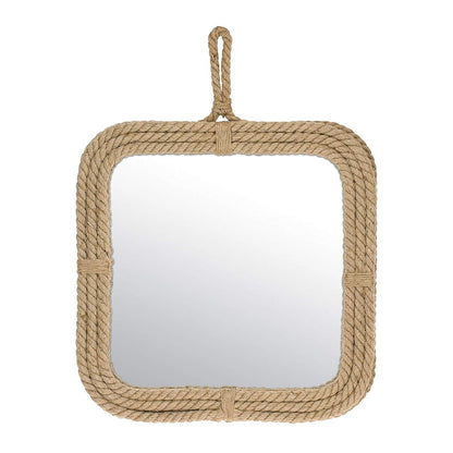 Small Square Rope Mirror for Wall, Light Weight, Rustic Decoration,Tan