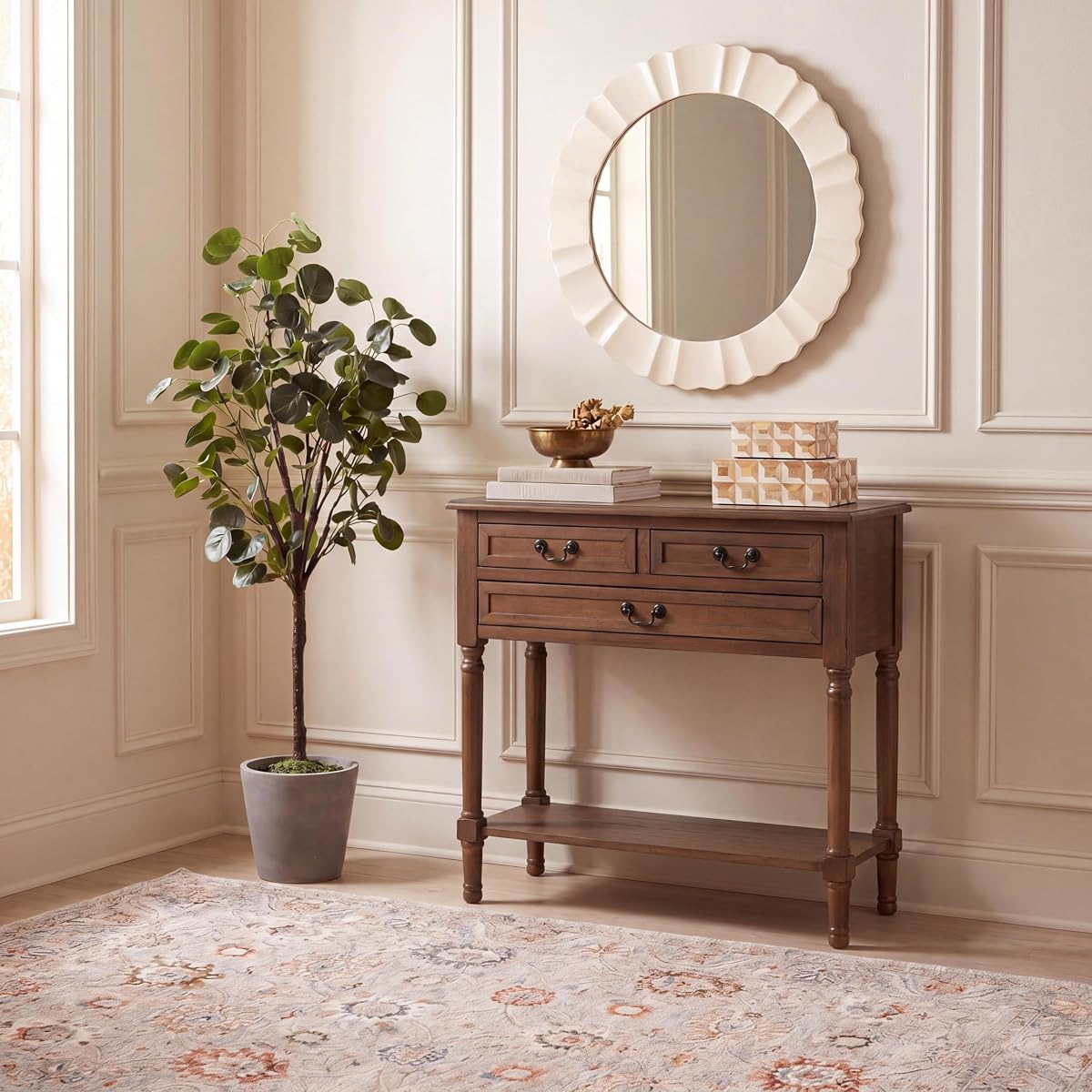 SAFAVIEH Furniture - Primrose 3-Drawer Console Table - Brown - Solid Wood - Farmhouse Classic Design - Ideal for Entryway, Living Room, Hallway, 23.5" W x 13" D x 29.5" H (CNS5707C)