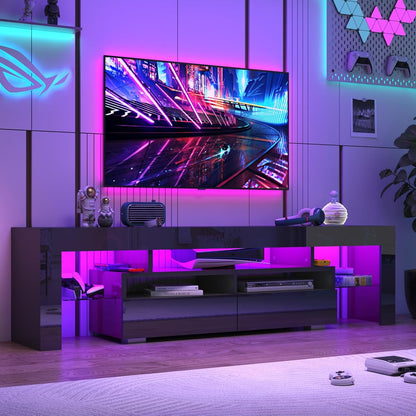 70in LED TV Stand for 75/80/85 inch TV, Modern Black TV Stands for Living Room