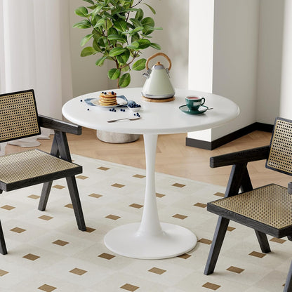 White round Dining Table for 2 Person, 24 Inch Small Tulip Table with Pedestal for Living Room, Mid Century Modern Kitchen Tables for Office, Bistro, Pub, Bar, Wood Circle Cafe Tables,Mesas De Comedor