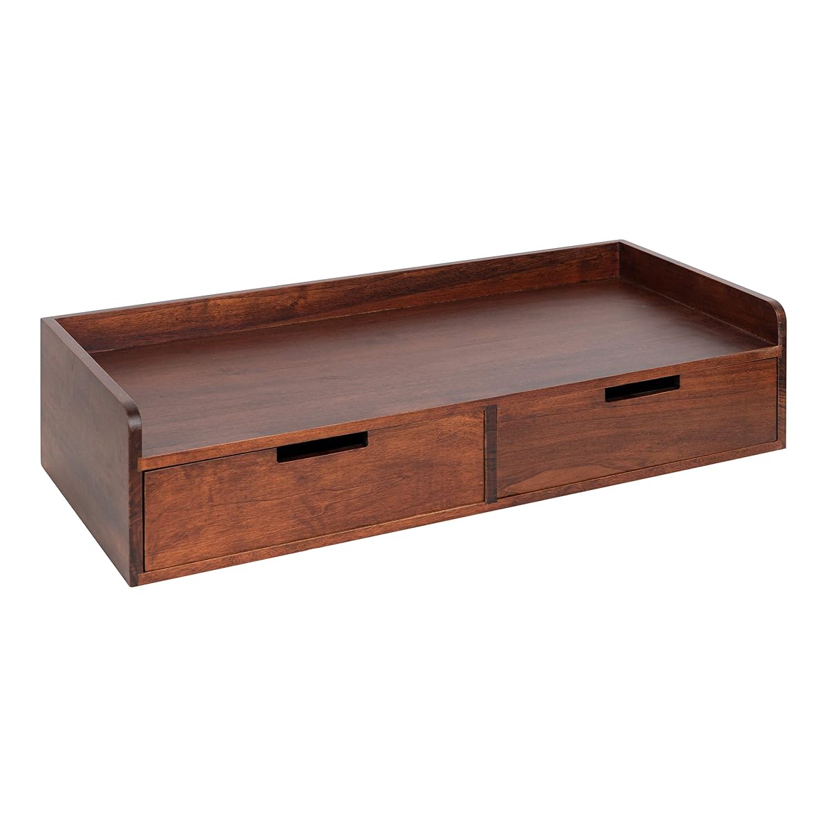Kitt Modern Floating Shelf with Drawers, 28 x 12 x 6.5 inches, Dark Walnut Brown, Chic Floating Storage Console Table or Desk for Wall