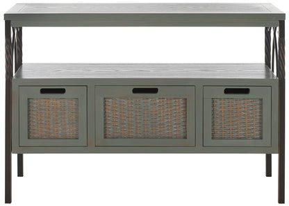 SAFAVIEH Home Collection – Joshua Ash Grey 3-Drawer Console Table with Shelf