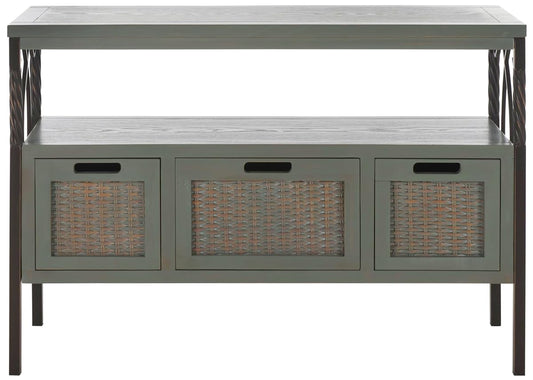 SAFAVIEH Home Collection – Joshua Ash Grey 3-Drawer Console Table with Shelf