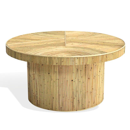 SAFAVIEH Furniture - Oswald Coffee Table - Natural - Rattan & Solid Wood - Round Handwoven Design - Fully Assembled - Ideal for Living Room, Family Room, Den (CWK4008A)