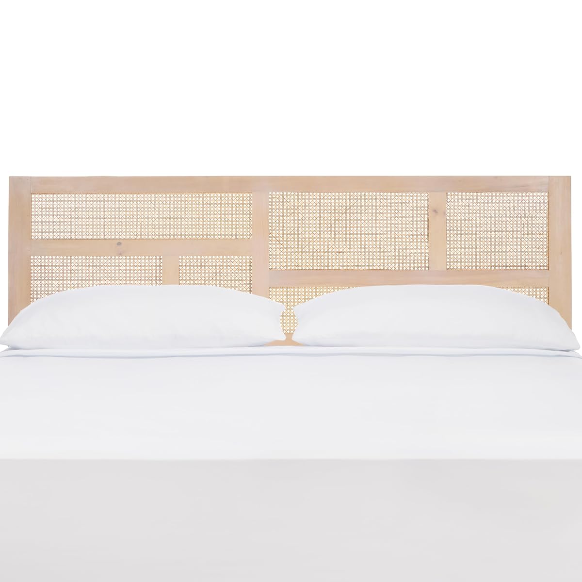 SAFAVIEH Furniture - Nariely King Headboard - White Washed - Rattan & Solid Wood - Handwoven Cane Design for Bedroom & Guest Room, 77.4" W x 2" D x 47.2" H (HBD8006B-K)