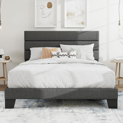 Grey upholstered platform bed frame