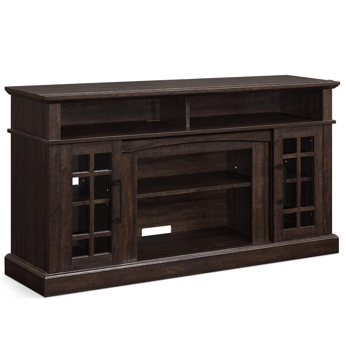 Traditional 58 Inch Rustic Wood TV Stand & Media Entertainment Center Console Table for TVs up to 65 Inches with Open Storage Shelves & Cabinets - Astorga (Espresso)