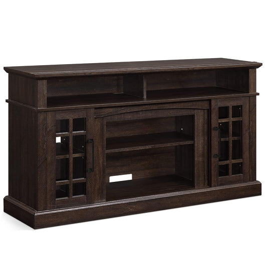 Traditional 58 Inch Rustic Wood TV Stand & Media Entertainment Center Console Table for TVs up to 65 Inches with Open Storage Shelves & Cabinets - Astorga (Espresso)