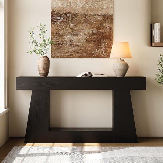 63" Farmhouse Console Table with Storage, Rustic Sofa Table for Entryway, Narrow Long Sofa Table Behind Couch, Console Table for Living Room, Hallway—Versatile Storage Solution, Black