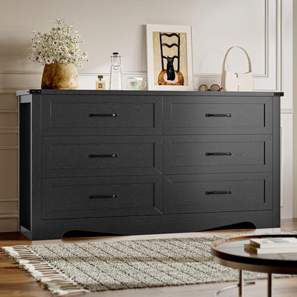 6-Drawer Dresser for Bedroom, Modern Wooden Chest of Drawers with Metal Handles