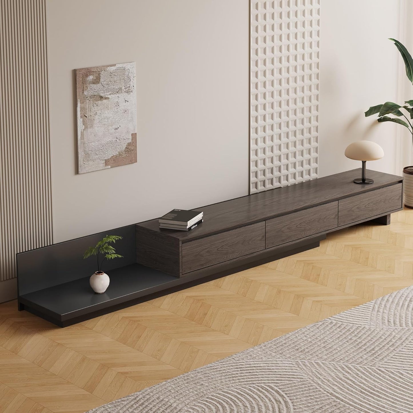 Mid-Century Modern Extendable TV Cabinet with 3 Drawers,Entertainment Center Adjustable from 78.7" to 130",TV Stand for Living Room,Black Walnut