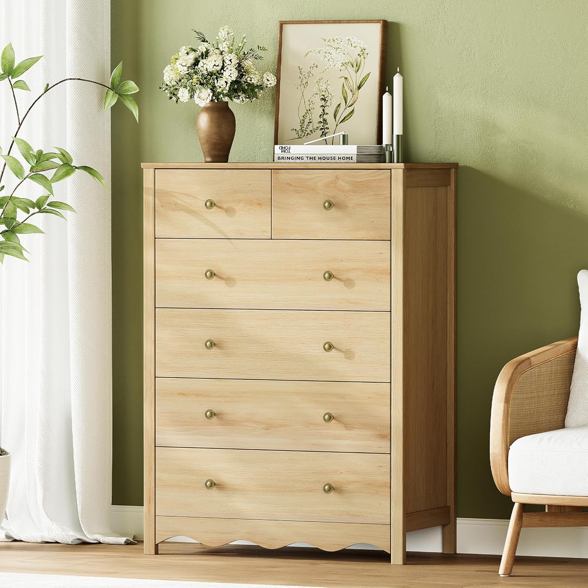 44” Tall Dresser for Bedroom with 6 Drawers (Natural)