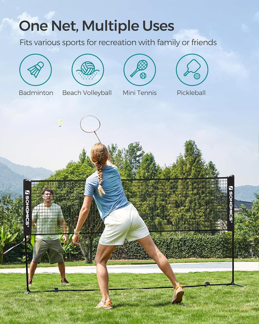 Badminton Net, Height Adjustable Volleyball Net, Pickleball Net for Junior Tennis, Kids, Indoor Outdoor Court, Foldable Nylon Net with Poles 10Ft/13Ft/16.5Ft Wide