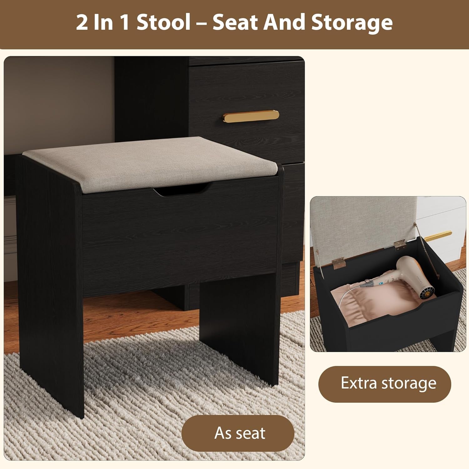 Vanity Desk with Large Mirror and Lights, 45.9In Makeup Vanity Desk, 3 Lighting Modes Adjustable Brightness, Vanity Table with Power Outlet &8 Drawers, for Powder Room and Bedroom