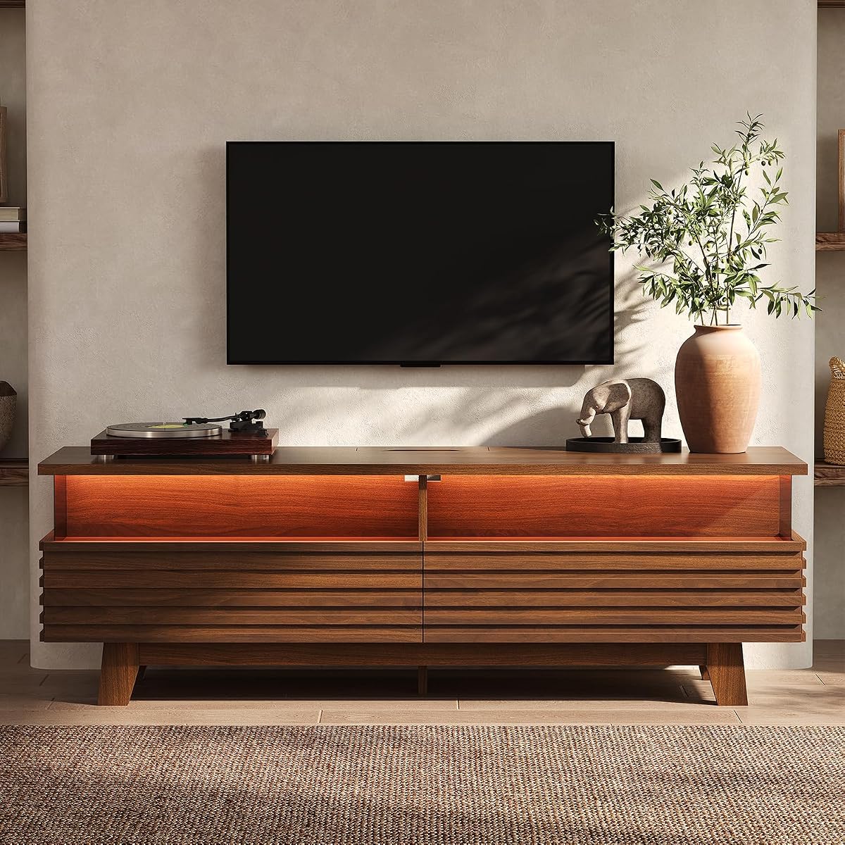 TV Stand for Living Room with Cable Management, Hidden Power Station