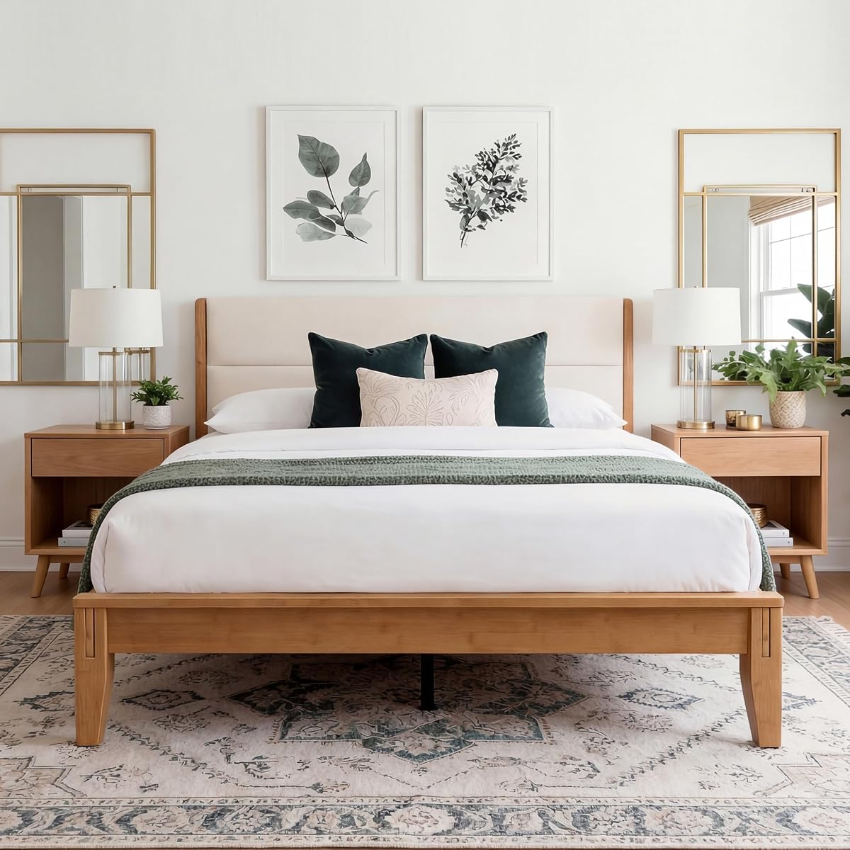 Joinery Inspired Solid Bamboo Bed Frame Queen Size with Headboard