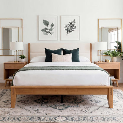 Joinery Inspired Solid Bamboo Bed Frame Queen Size with Headboard