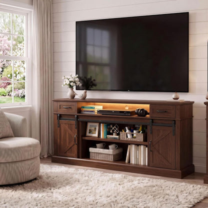 70" Farmhouse TV Stand w/LED for 70-80in TVs, 32" Tall Entertainment Center