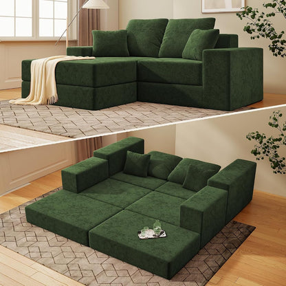 Cloud Modular Sectional Sofa, Comfy Boneless Couch for Living Room, Modern L-Shaped Couch with Reversible Chaise, Customizable Sleeper Sofa with Non Slip, No Assembly & Deep Seat, Green