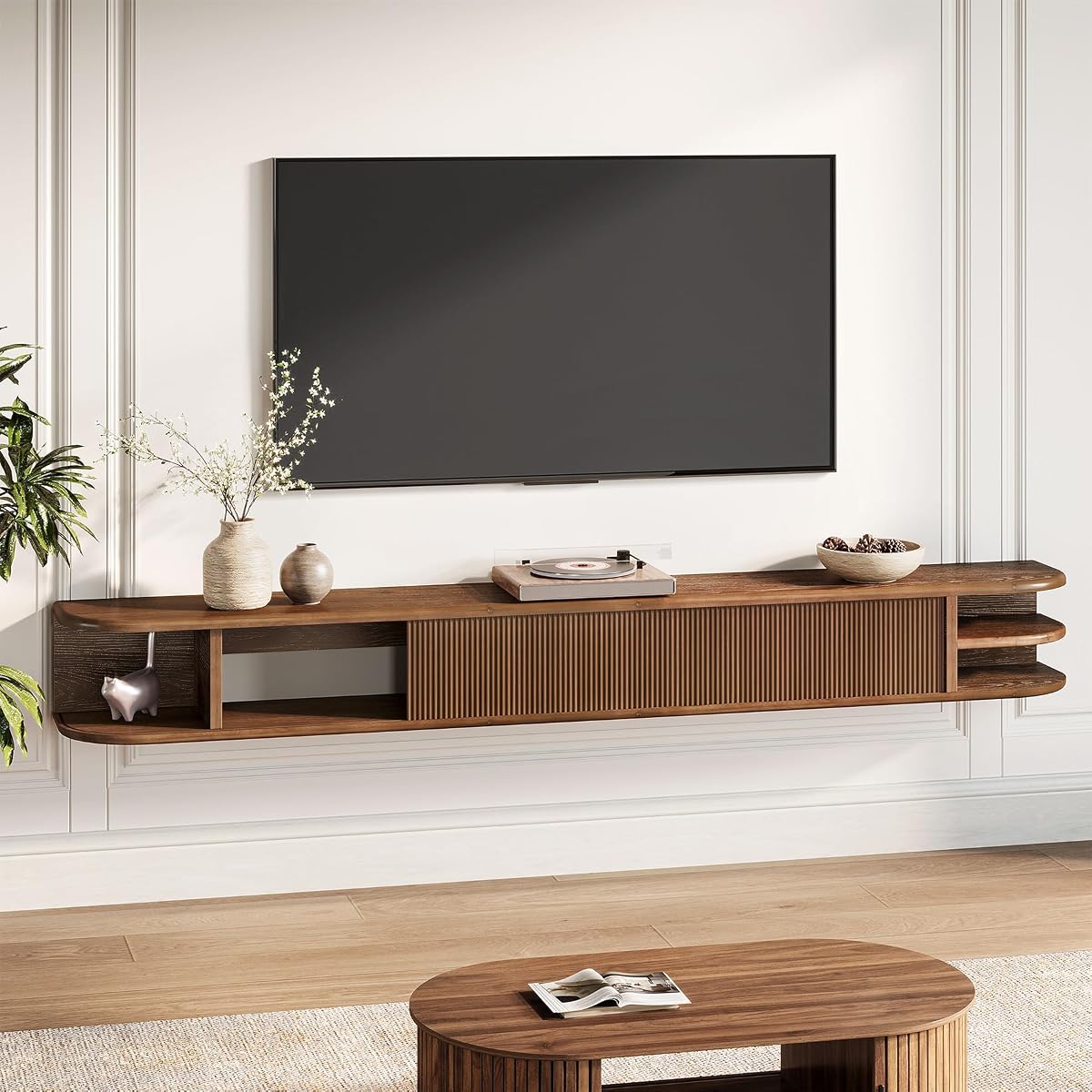 71" Floating TV Stand Up to 90'' TVs, Solid Wood Media Console
