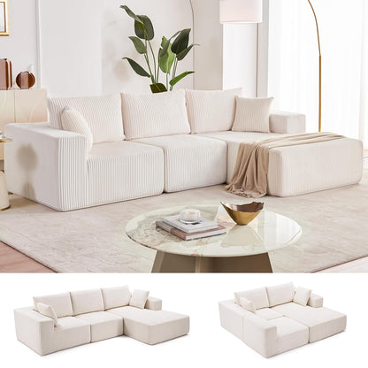 108” Modular Sectional Sofa, Cloud Sectional Couch with Deep Seat, Modern Modular L-Shape Sofa with Chaise,Upholstered Boneless Couches for Living Room (Corduroy, Beige)