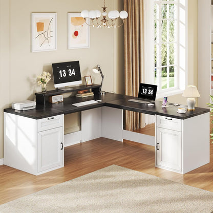 78" Farmhouse L Shaped Executive Desk with Drawers