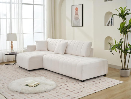Plush L Shaped Tufted Corner Sofa with Decorative Pillows