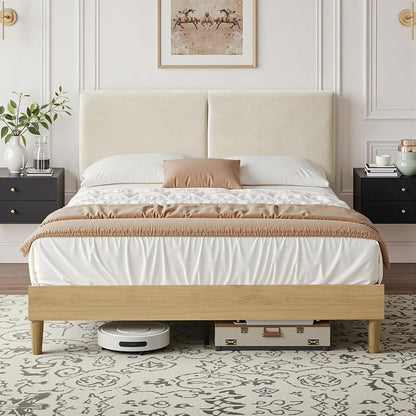 Queen Bed Frame Upholstered Platform Beds with Height-Adjustable Cotton
