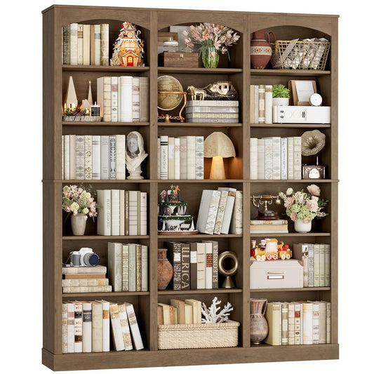71" Triple Wide Bookshelf, 6 Tier Tall Bookshelf, Large Arched Bookcase with Curved Baffle, 63.4" Wide Book Shelf with 18 Open Display Shelves for Living Room, Study, Phoebe Zhennan