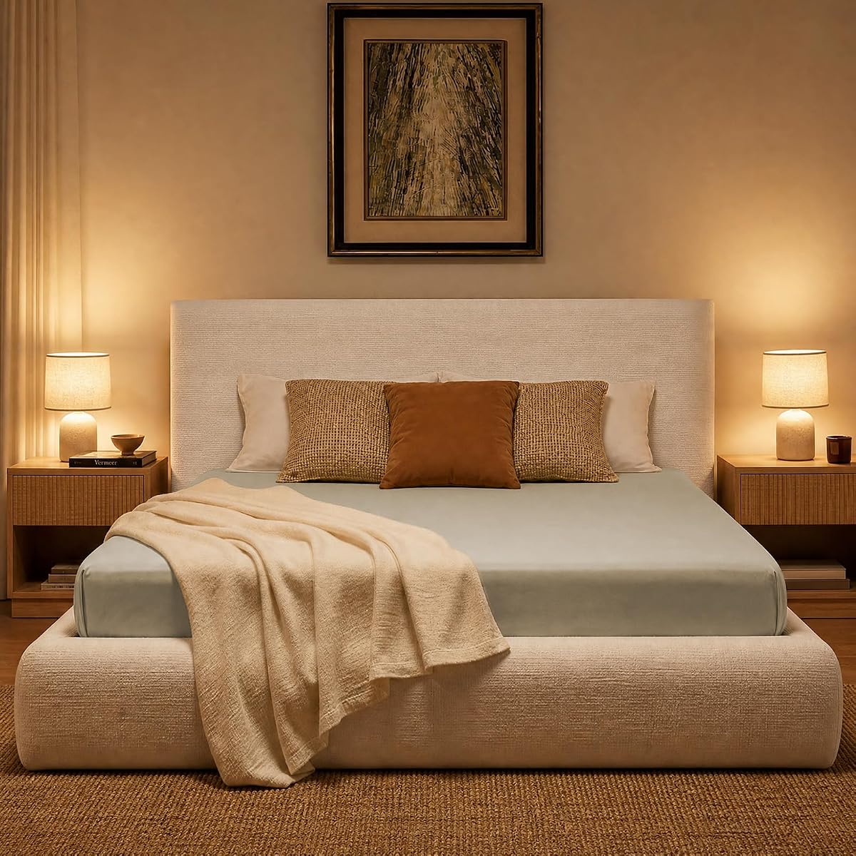 Cloud Bed Frame, Upholstered Queen Platform Bed Frame, Cream
