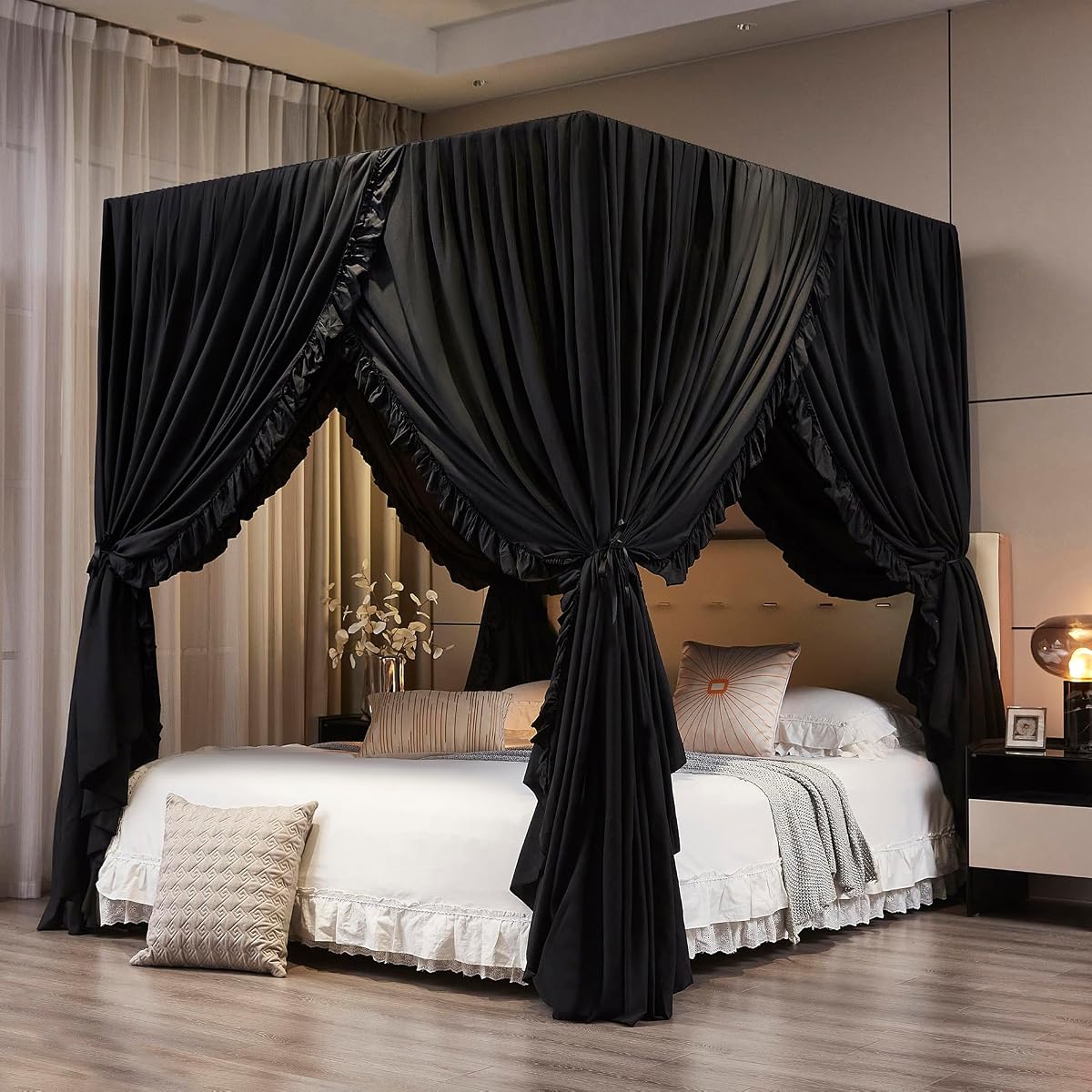 Black Canopy Bed Curtains Queen Size