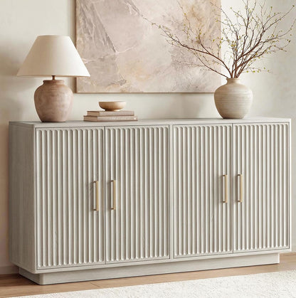 55" Fluted Buffet Cabinet with Storage, Modern Credenza, Greige