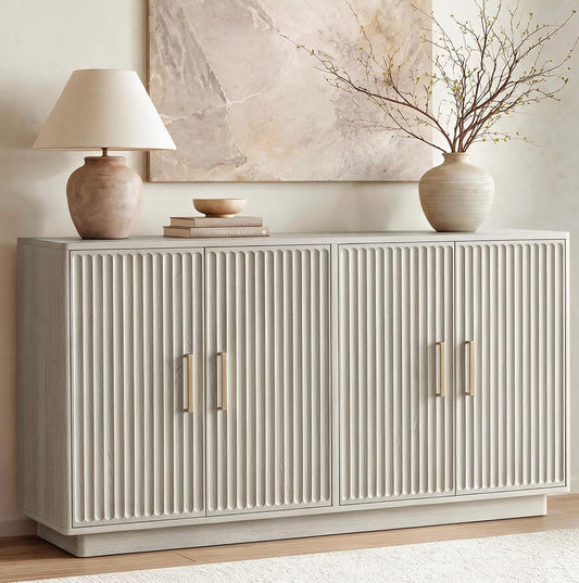 55" Fluted Buffet Cabinet with Storage, Modern Credenza, Greige