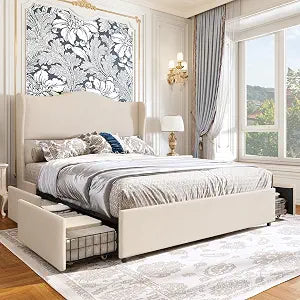 koorlian Queen Size Bed Frame with 51'' Tall Headboard and 4 Storage Drawer, view 2