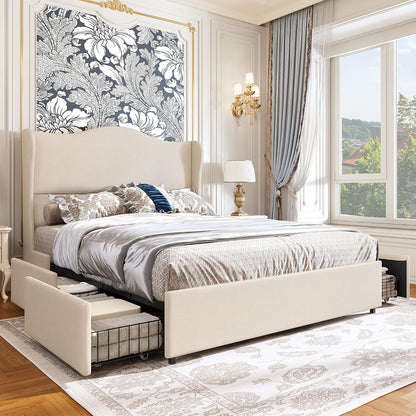 koorlian Queen Size Bed Frame with 51'' Tall Headboard and 4 Storage Drawer