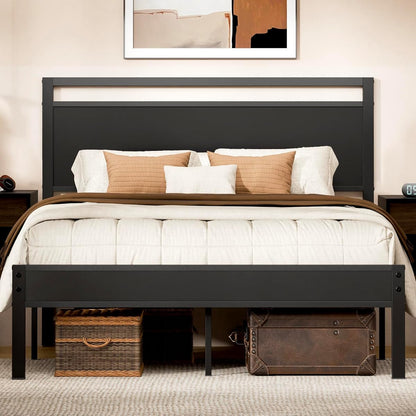 Wooden Headboard Metal Platform Bed