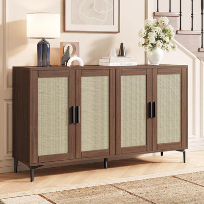 Sideboard Buffet Cabinet, Mid Century Modern Rattan Storage Cabinet