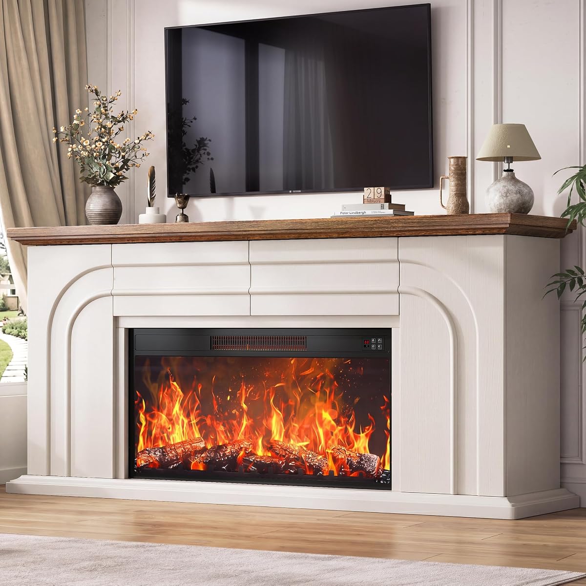 70" Farmhouse Fireplace TV Stand with 36" Fireplace, White