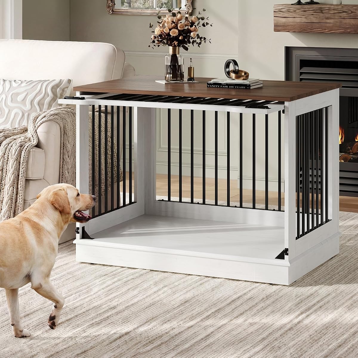 37 Inch Flip-Up Door Dog Crate Furniture for Large Dogs