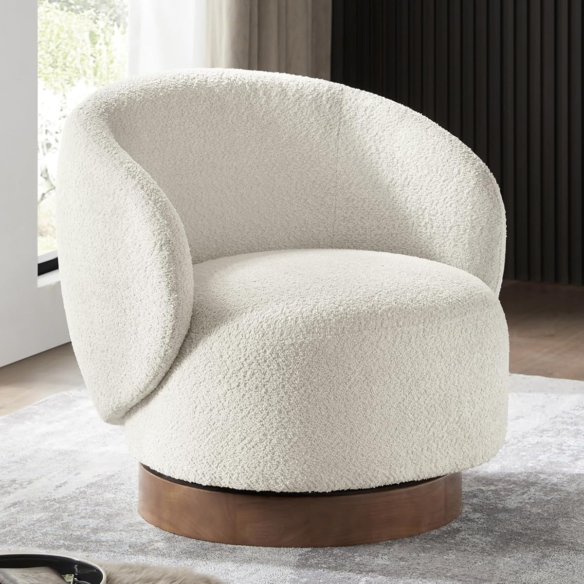 Swivel Accent Chair Modern Round Barrel Armchair Upholstered Performance Fabric for Livingroom Bedroom Reading Waiting Room