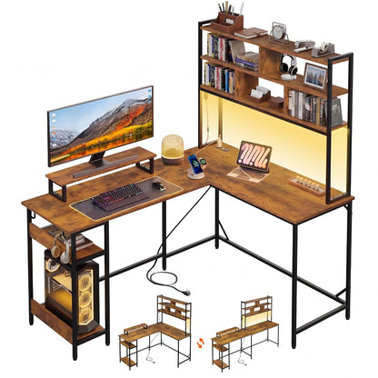 Computer Desk, Home Office, 60 Inch with Hutch, Rustic Brown