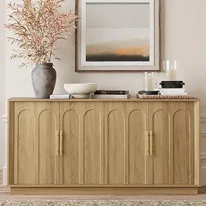 67" Sideboard Buffet Cabinet with Storage, Arched Doors, Oak, view 2