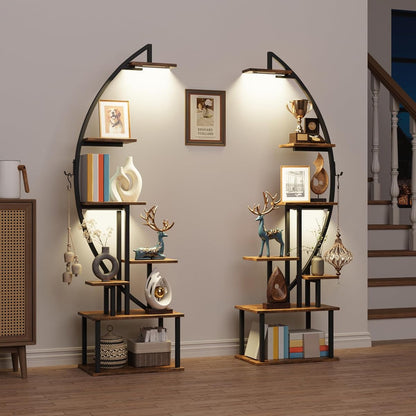 Tall Bookshelf with Lights, 2 Pack Ladder Bookcase