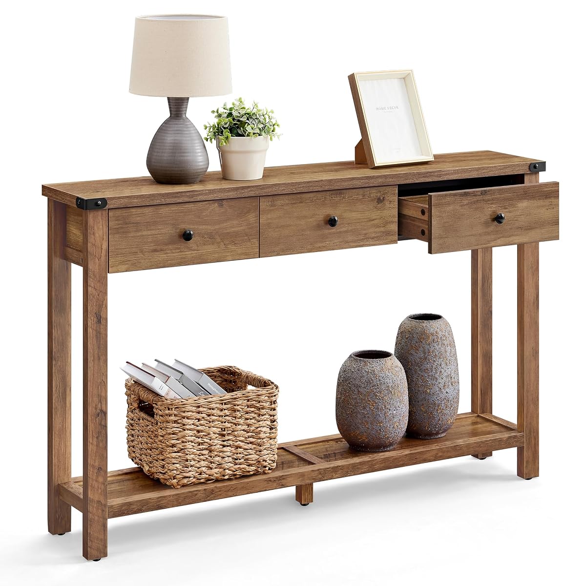 47.2" Narrow Console Table with 3 Drawers and Open Storage Shelf