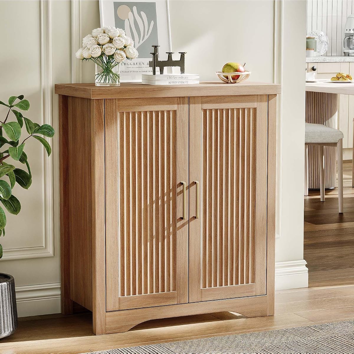 29" Fluted Sideboard Buffet Cabinet with Storage,Natural Oak
