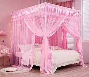 4 Corners Post Canopy Bed Curtains for Girls Full Size, view 2