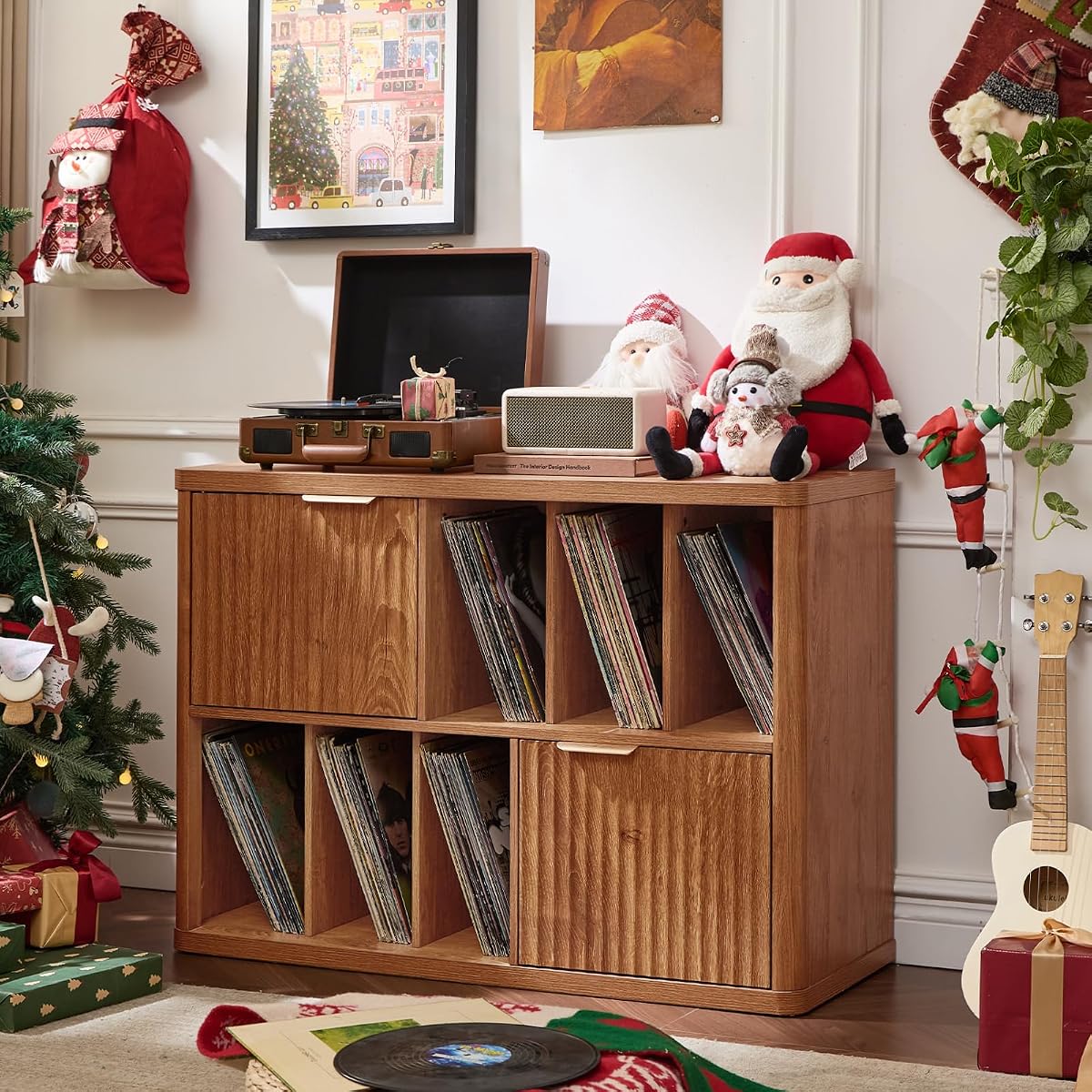 Large Record Player Stand with Vinyl Storage Up to 450 Albums